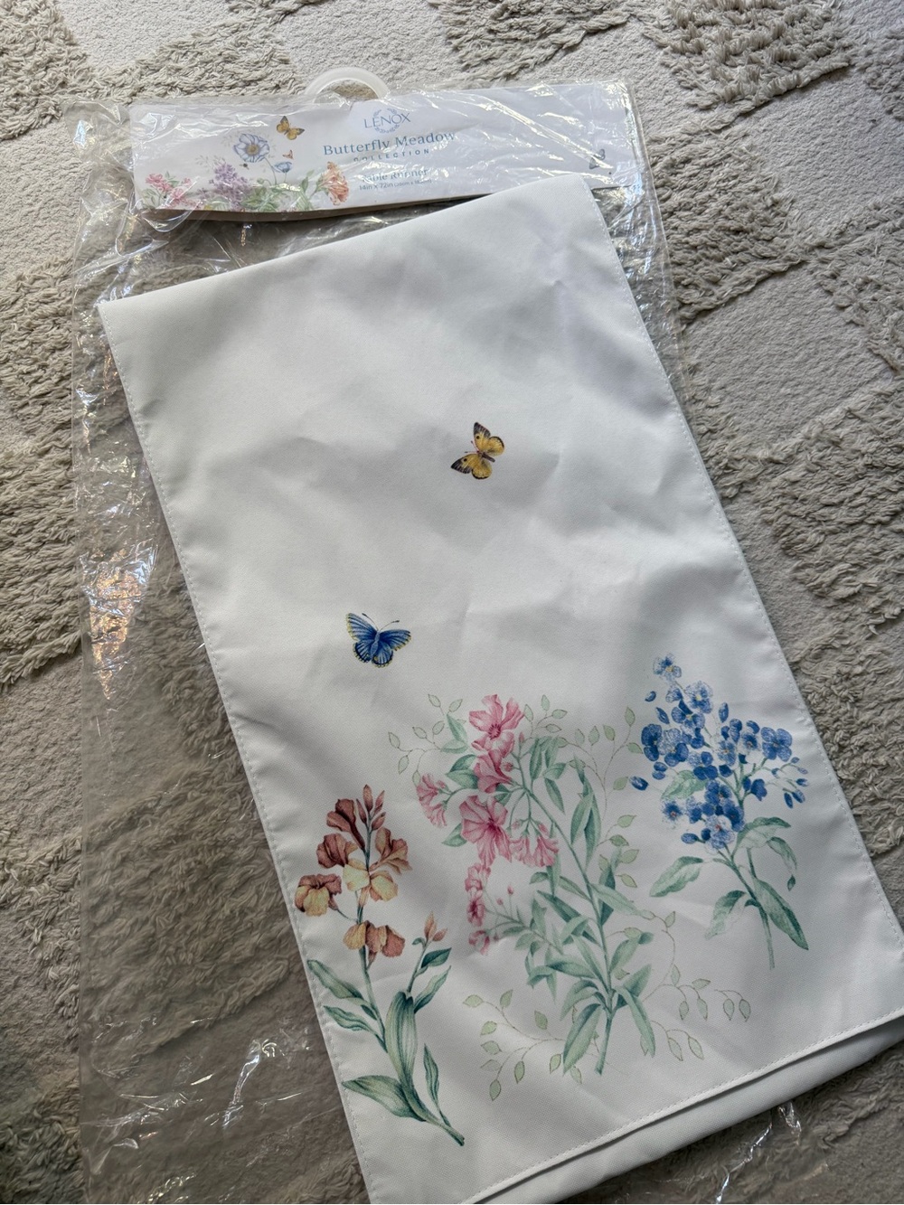Lenox Butterfly Meadow Table Runner in White with Pastel Floral Accents